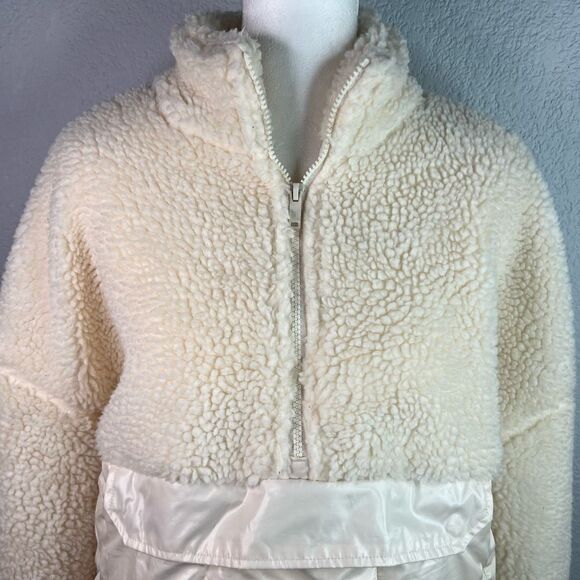 Fabletics Nelly Mixed Media Half Zip Ivory Pocket Pull Over Sherpa Jacket Sz  M - Picture 6 of 11